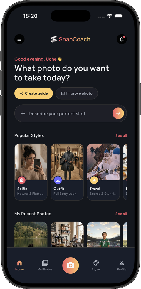 SnapCoach home screen
